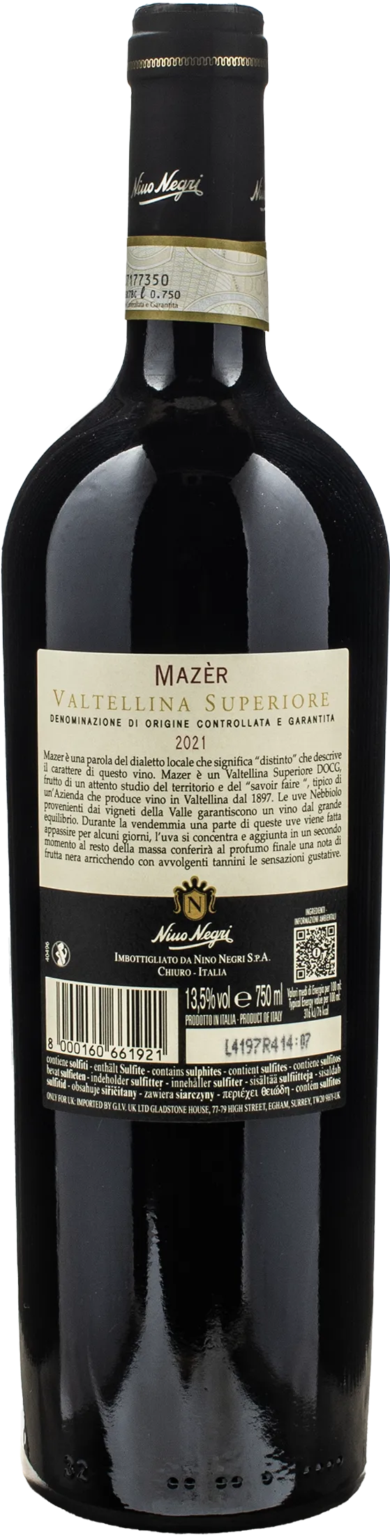 Nino Negri Valtellina Superiore Nebbiolo Mazer 2021