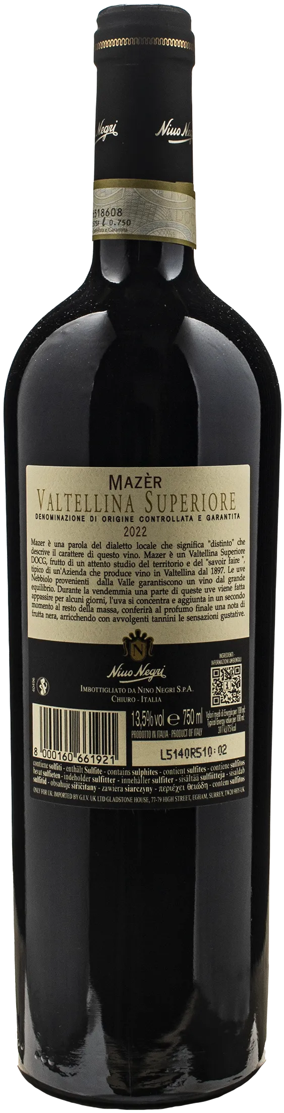 Nino Negri Valtellina Superiore Nebbiolo Mazer 2022