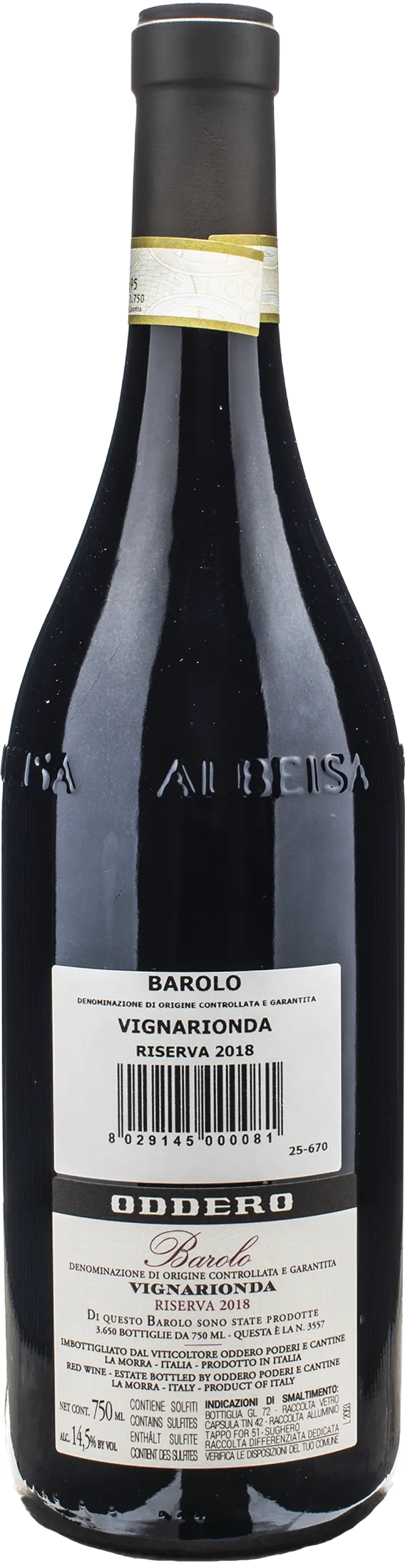 Oddero Barolo Vignarionda Riserva 2018