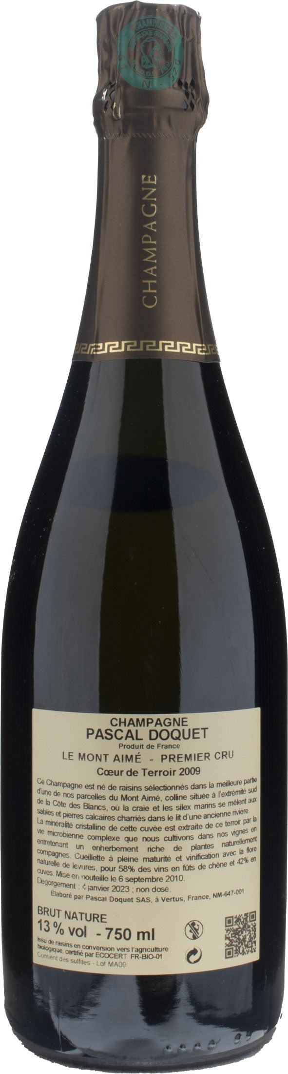 Pascal Doquet Champagne 1er Cru Mont Aimé Coeur de Terroir Brut Nature 2009