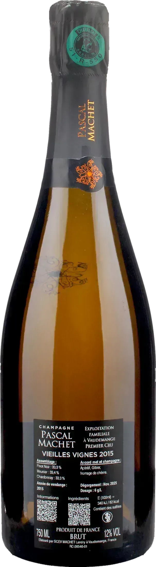 Pascal Machet Champagne Premier Cru Cuvee Vieilles Vignes Brut 2015