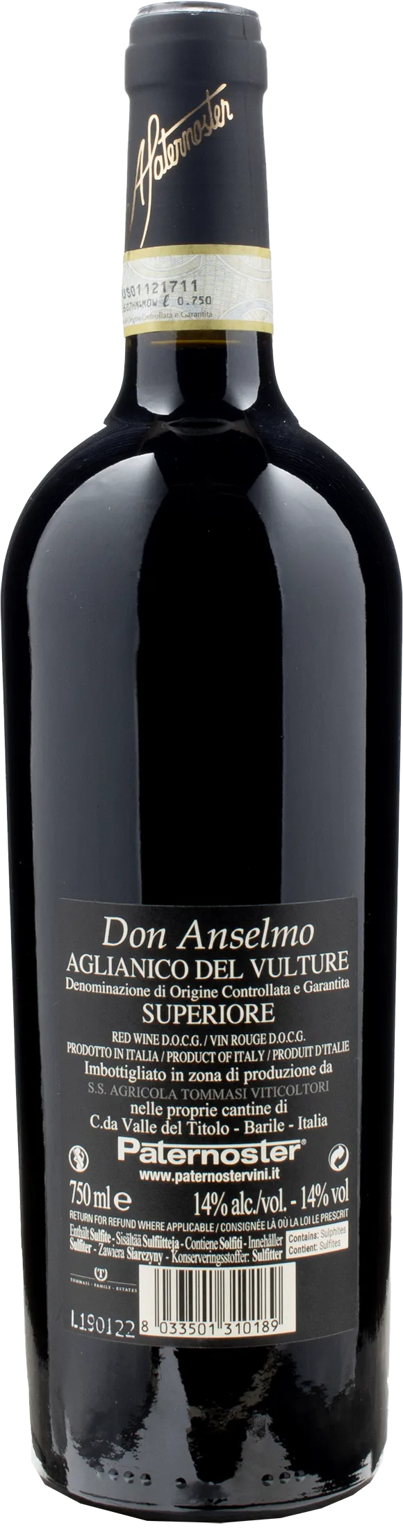 Paternoster Aglianico del Vulture Superiore Don Anselmo 2017