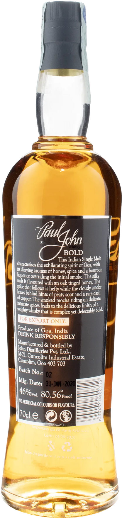 Paul John Indian Single Malt Whisky Bold