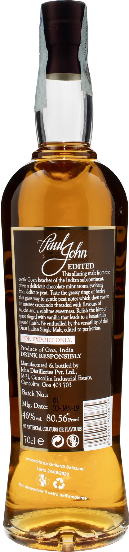 Paul John Indian Single Malt Whisky Edited