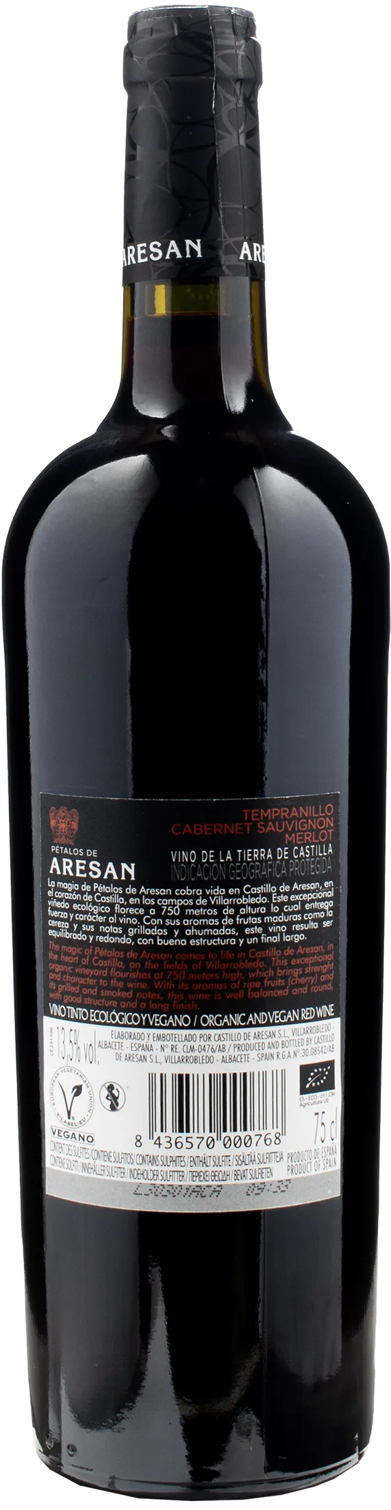 Petalos De Aresan Tempranillo Cabernet Sauvignon Merlot Tierra de Castilla Vegan 2021