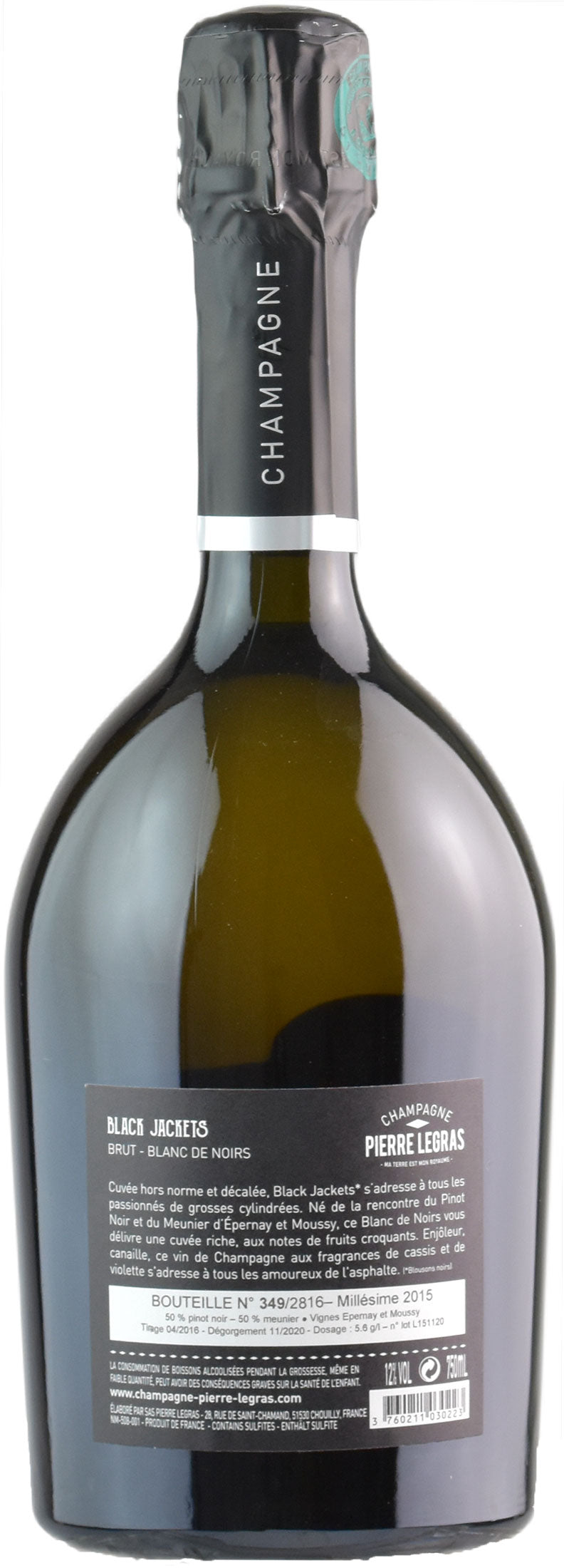 Pierre Legras Champagne Blanc de Noirs Black Jackets Millesime Brut 2015