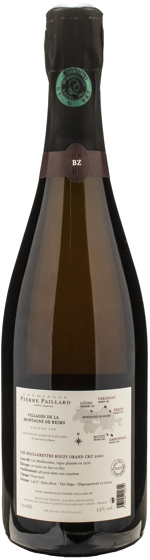 Pierre Paillard Champagne Grand Cru Pinot noir Les Maillerettes Bouzy Extra Brut 2020