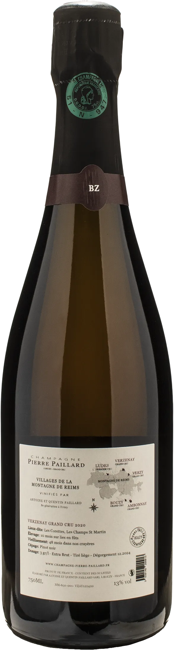 Pierre Paillard Champagne Grand Cru Verzenay Pinot Noir Extra Brut Vieilles Vignes 2020