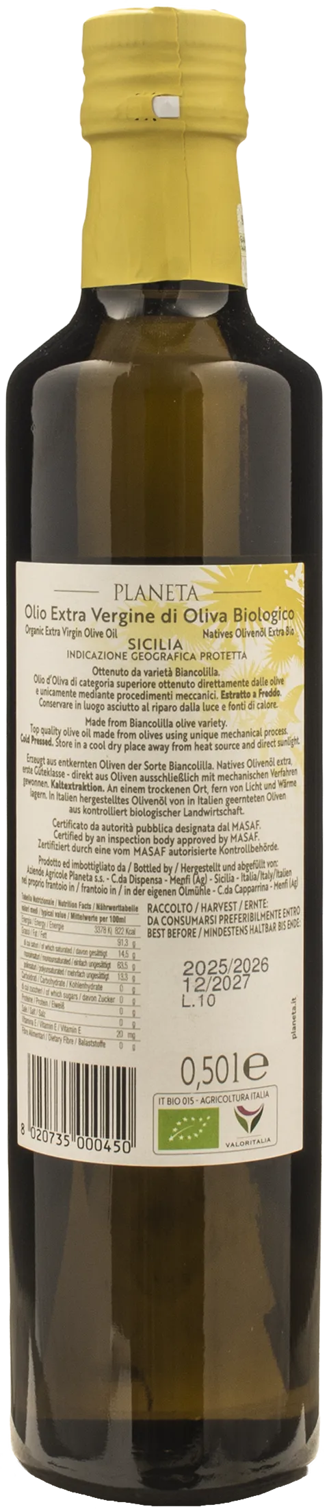 Planeta Biancolilla Pitted Huile d'olive extra vierge 0.5L 2025