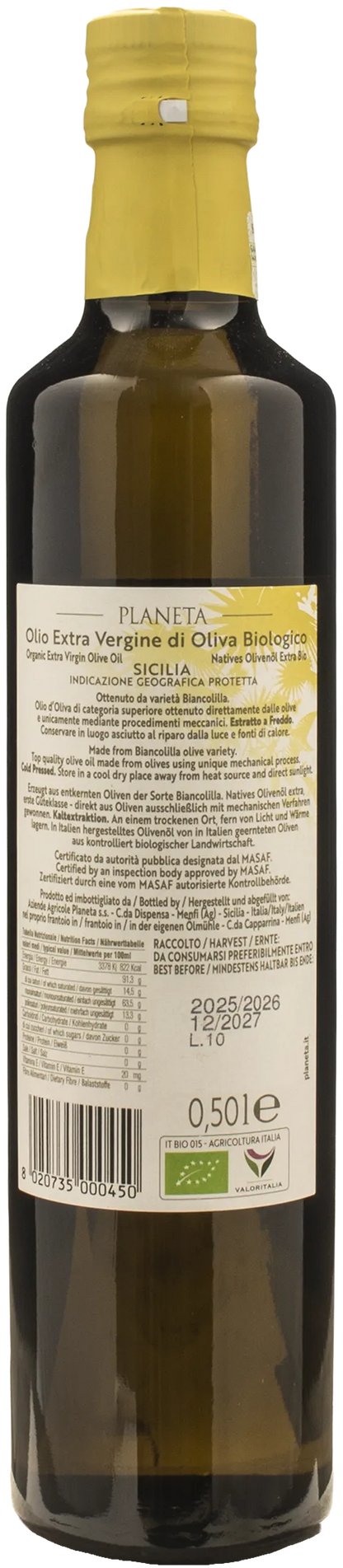 Planeta Biancolilla Pitted Huile d'olive extra vierge 0.5L 2025