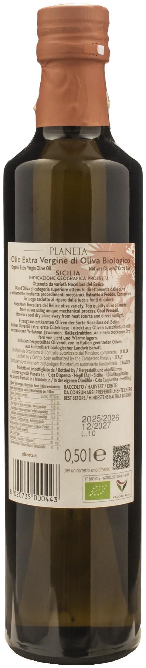 Planeta Nocellara del Belice Pitted Extra Virgin Olive Oil 0.5L 2025