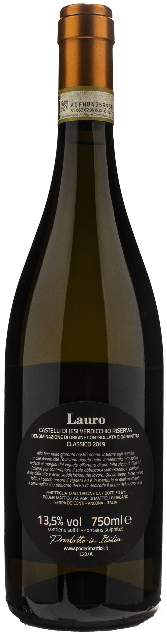 Poderi Mattioli Verdicchio Castelli di Jesi Classico Lauro Riserva 2019