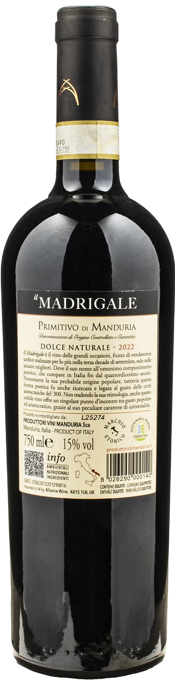 Produttori di Manduria Primitivo di Manduria Dolce Naturale il Madrigale 2022