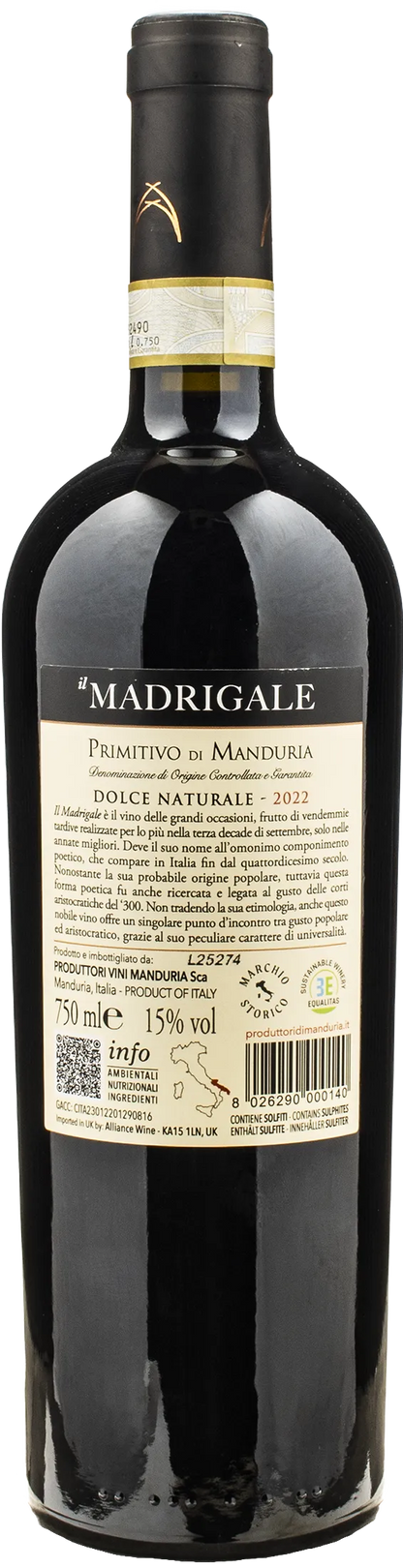 Produttori di Manduria Primitivo di Manduria Dolce Naturale il Madrigale 2022