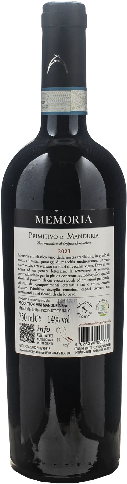 Produttori di Manduria Primitivo di Manduria Memoria 2023