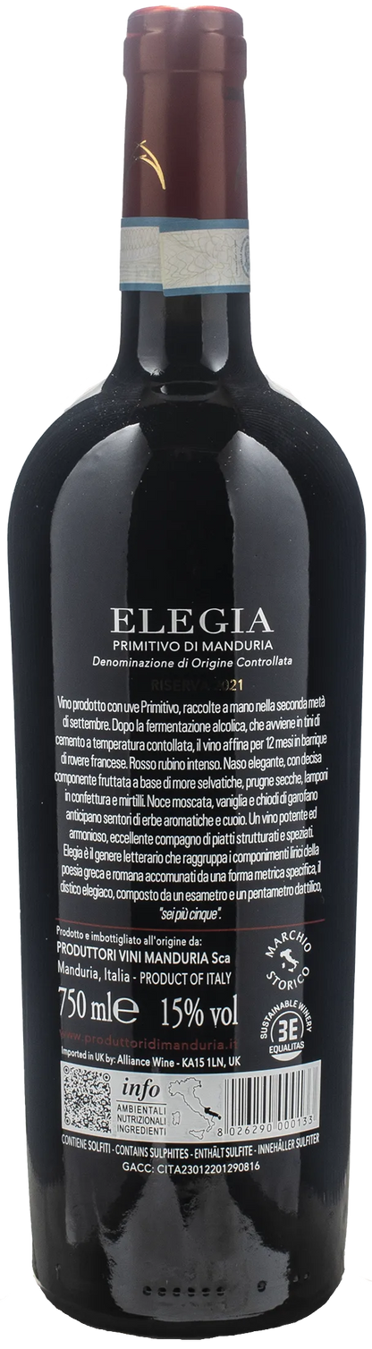 Produttori di Manduria Primitivo di Manduria Riserva Elegia 2021