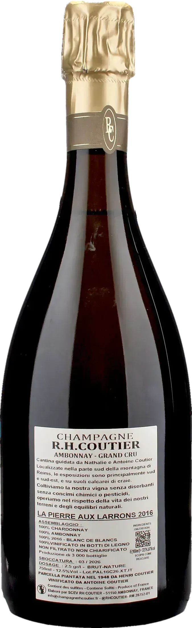 R.H. Coutier Champagne Grand Cru Blanc de Blancs La Pierre Aux Larrons Brut Nature 2016