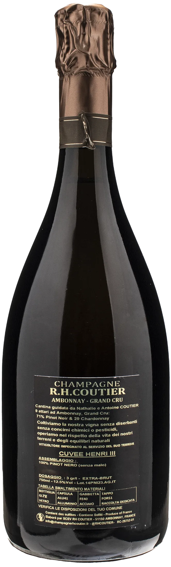 R.H. Coutier Champagne Grand Cru Blanc de Noirs Cuvee Henri III Extra Brut