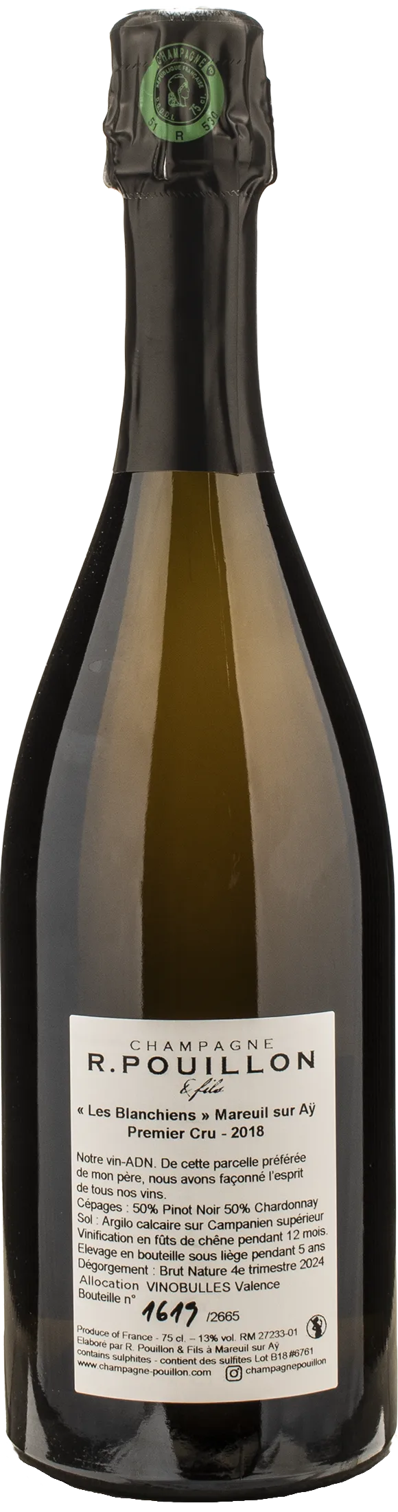 R. Pouillon Champagne 1er Cru Brut Nature Les Blanchiens 2018
