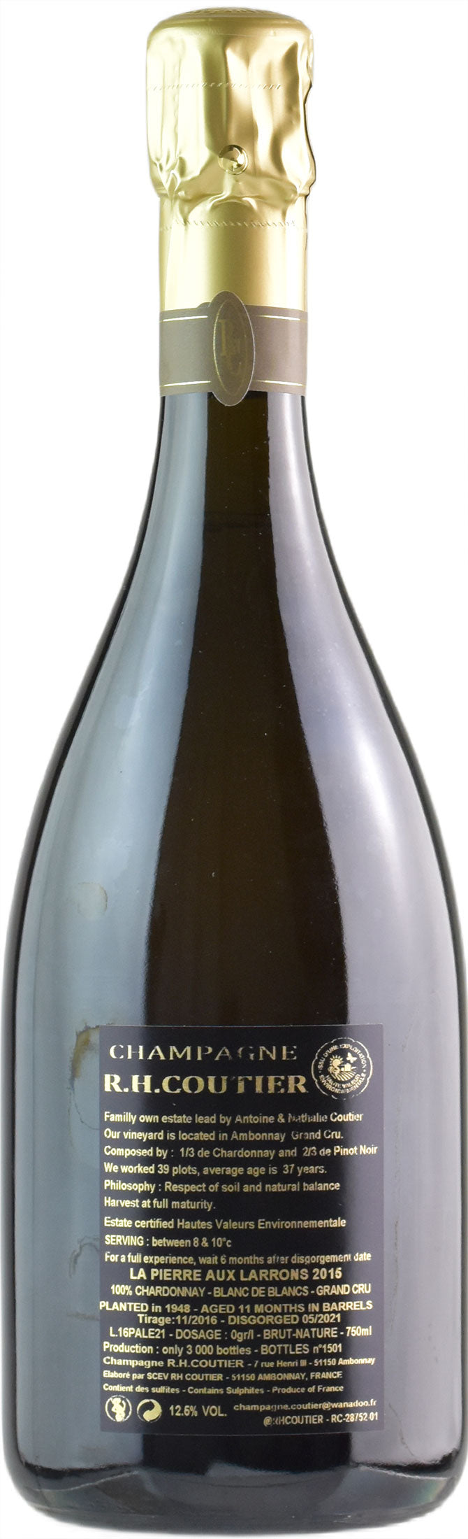 R.H. Coutier Champagne Grand Cru Blanc de Blancs La Pierre Aux Larrons Brut Nature 2015