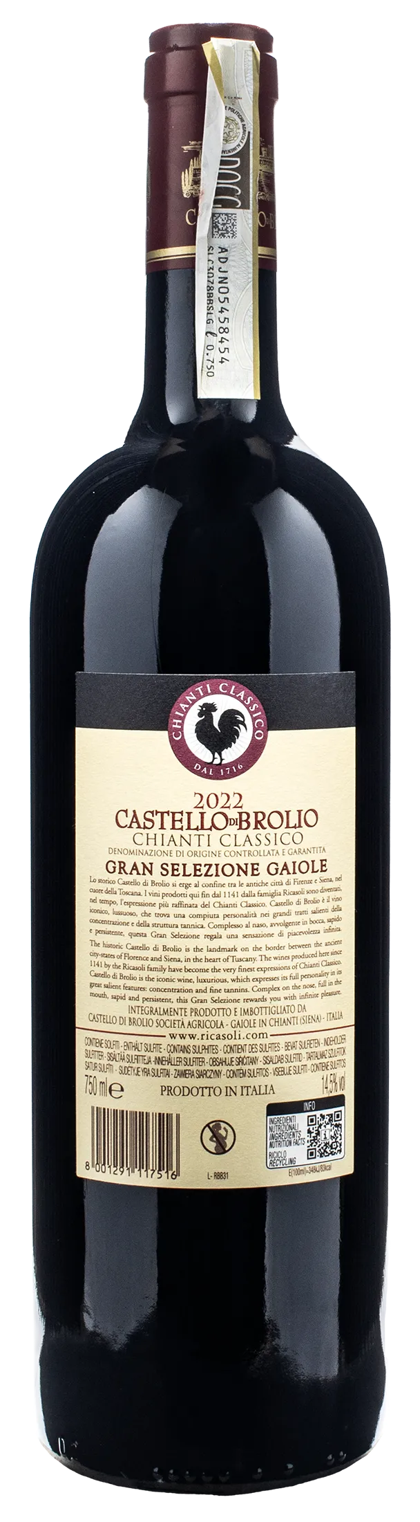 Ricasoli 1141 Chianti Classico Gran Selezione Gaiole Castello di Brolio 2022