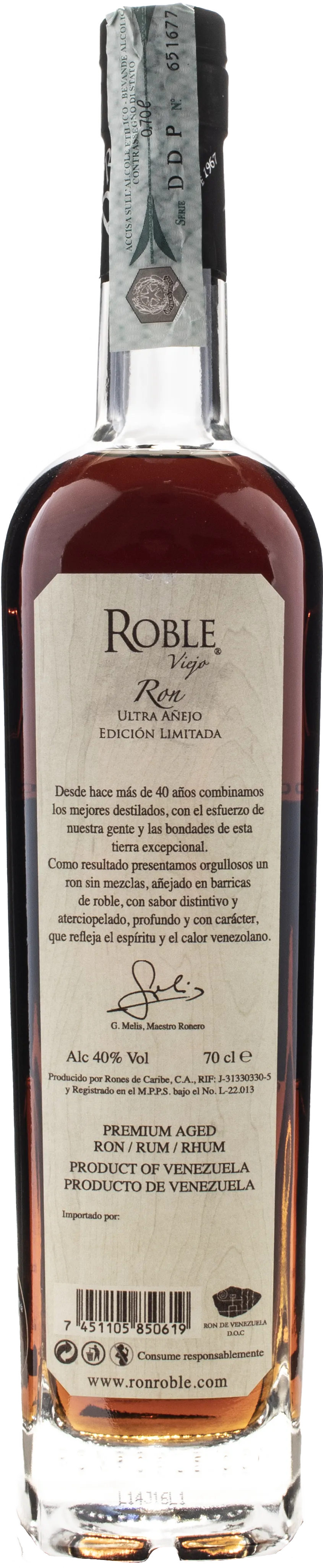 Roble Viejo Ron Ultra Anejo 12 Anos Single Vintage Rum
