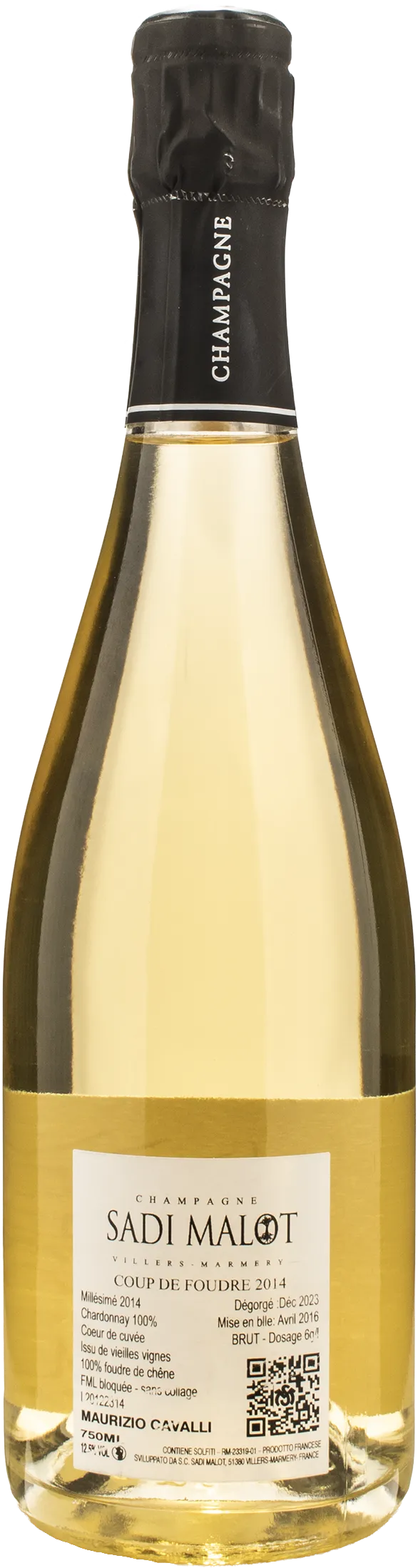 Sadi Malot Champagne 1er Cru Blanc de Blancs Coup de Foudre Brut 2014