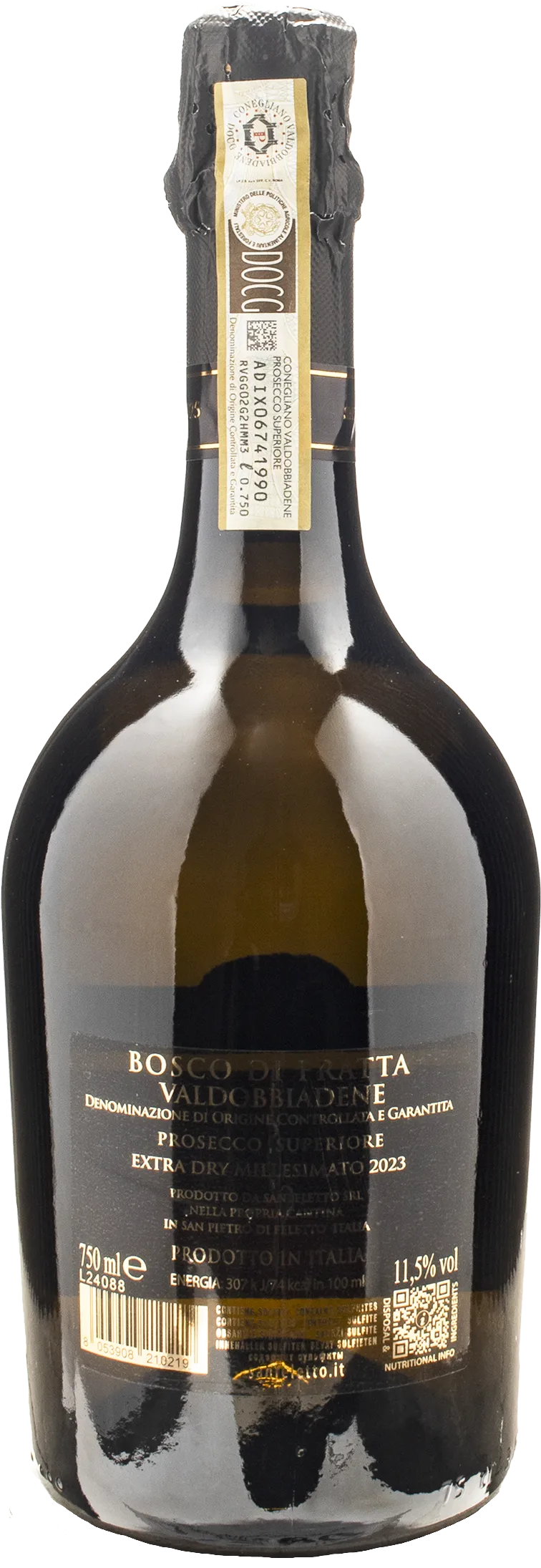 Sanfeletto Valdobbiadene Prosecco Superiore Bosco di Fratta Extra Dry Millesimato 2023