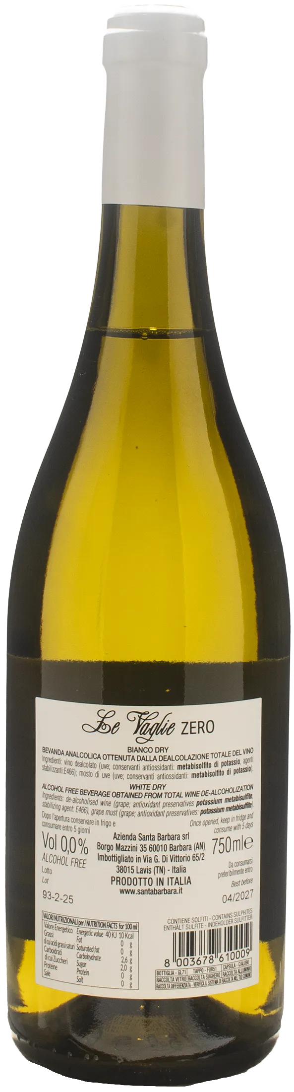 Santa Barbara Stefano Antonucci Le Vaglie Bianco Dry Zero Alcol