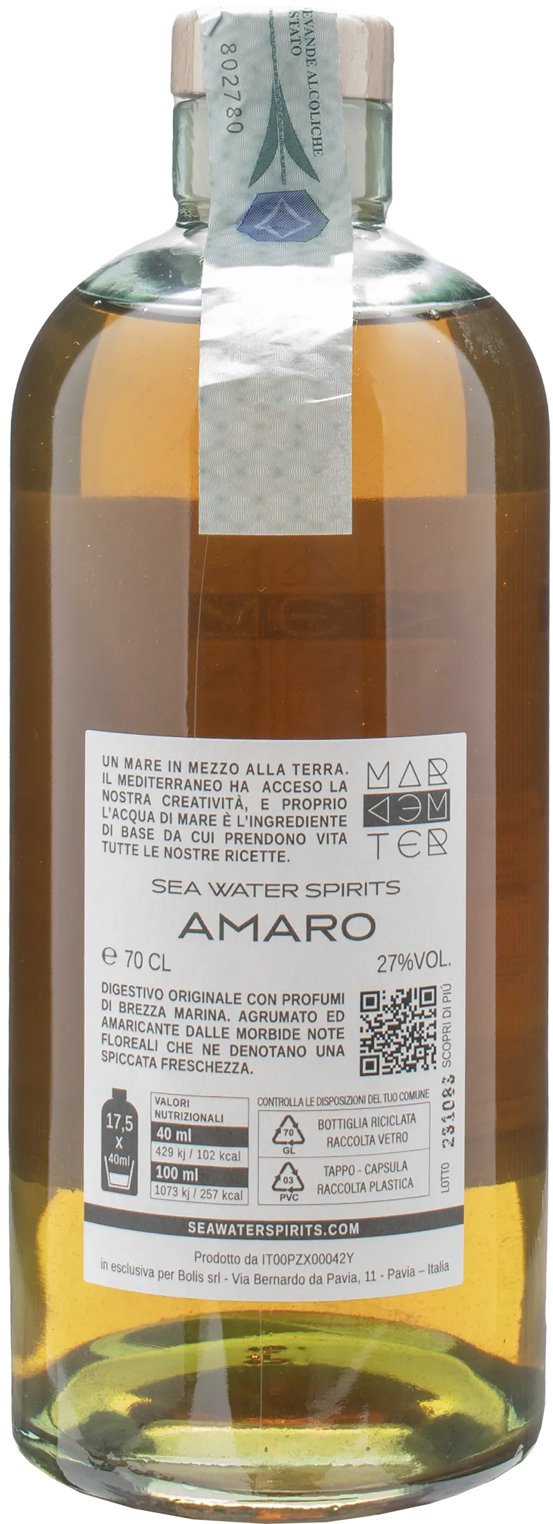 Sea Water Spirits Amaro Mediterraneo