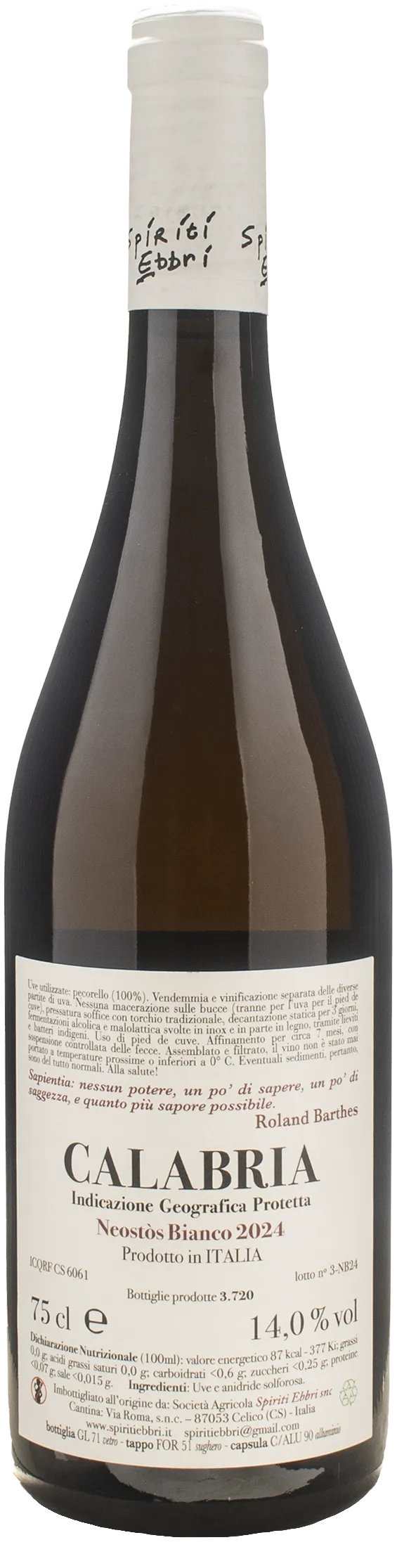 Spiriti Ebbri Calabria Neostos Bianco 2024