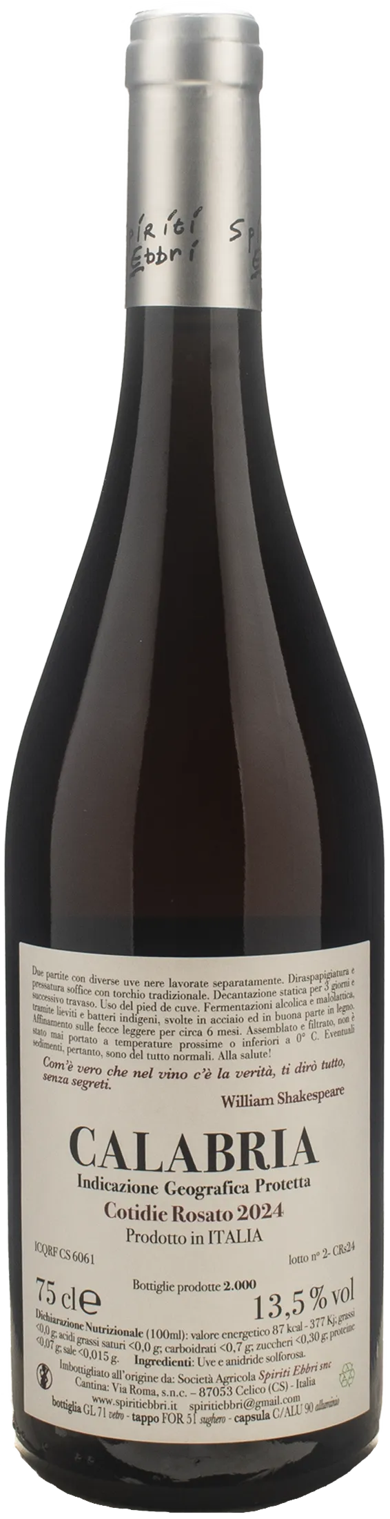 Spiriti Ebbri Cotidie Calabria Rosato 2024