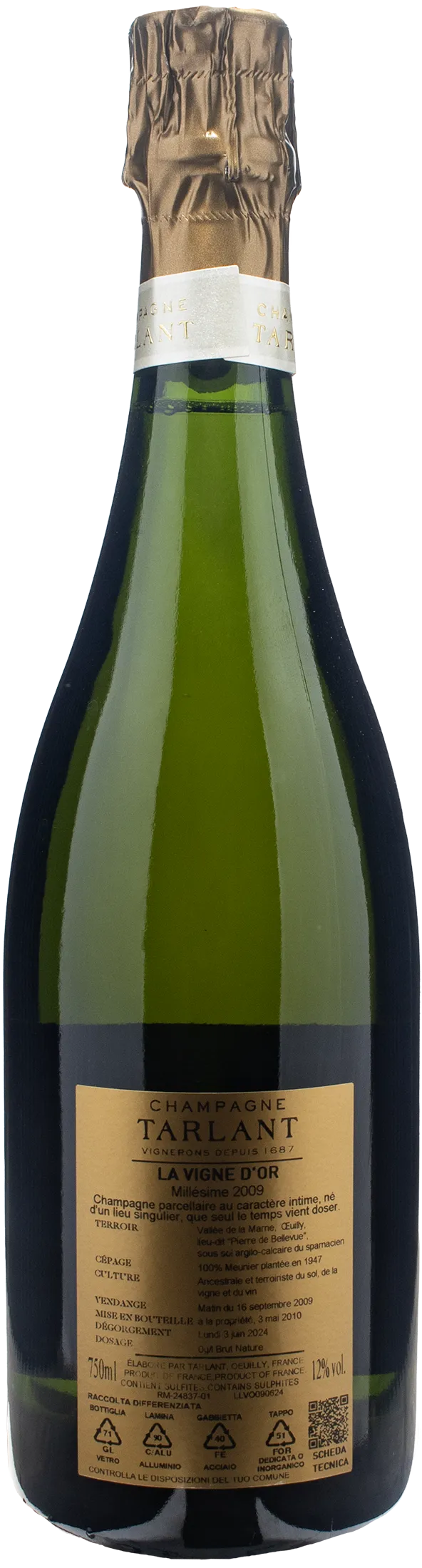 Tarlant Champagne La Vigne d'Or Brut Nature 2009
