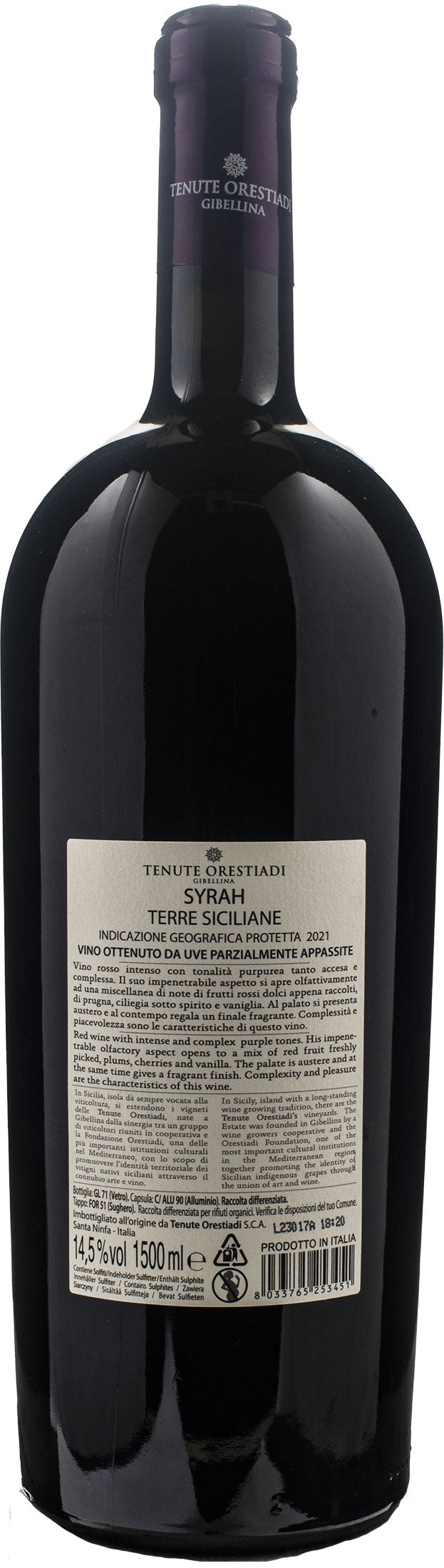 Tenute Orestiadi Paxmentis Syrah Leggermente Appassito Magnum 2021