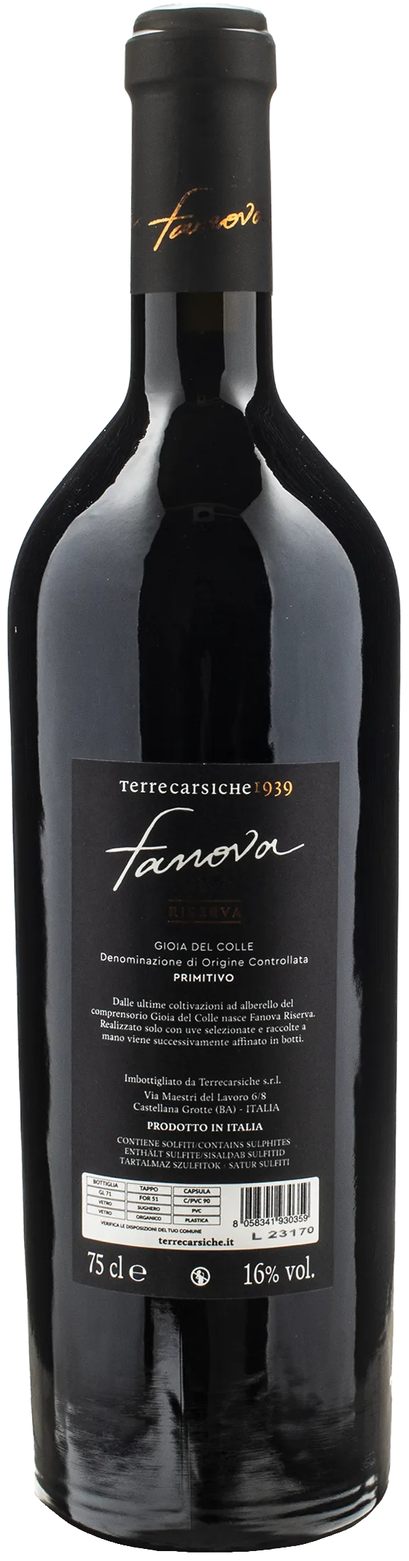 Terrecarsiche1939 Gioia del Colle Primitivo Fanova Riserva 2020