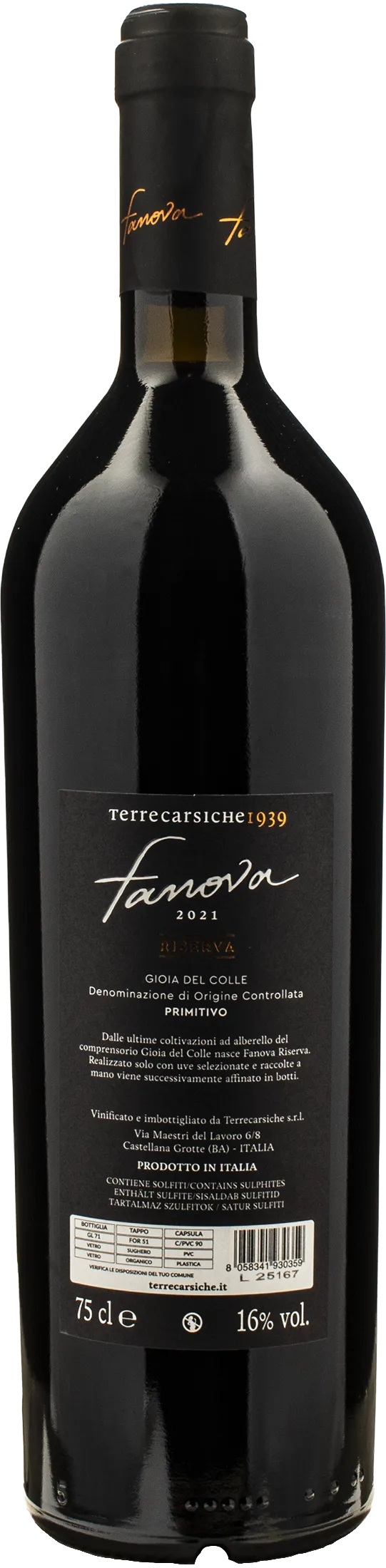 Terrecarsiche1939 Gioia del Colle Primitivo Fanova Riserva 2021