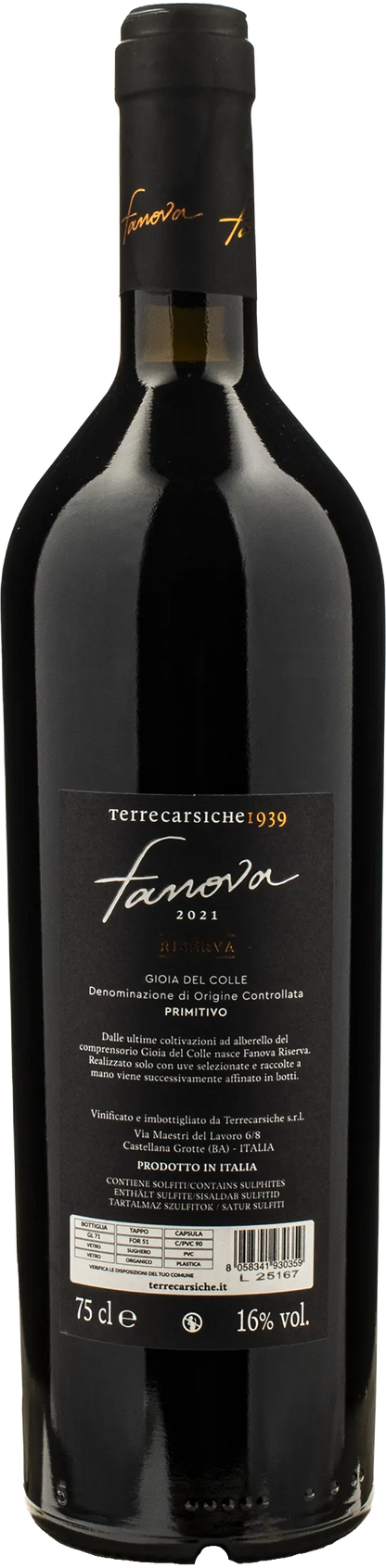 Terrecarsiche1939 Gioia del Colle Primitivo Fanova Riserva 2021