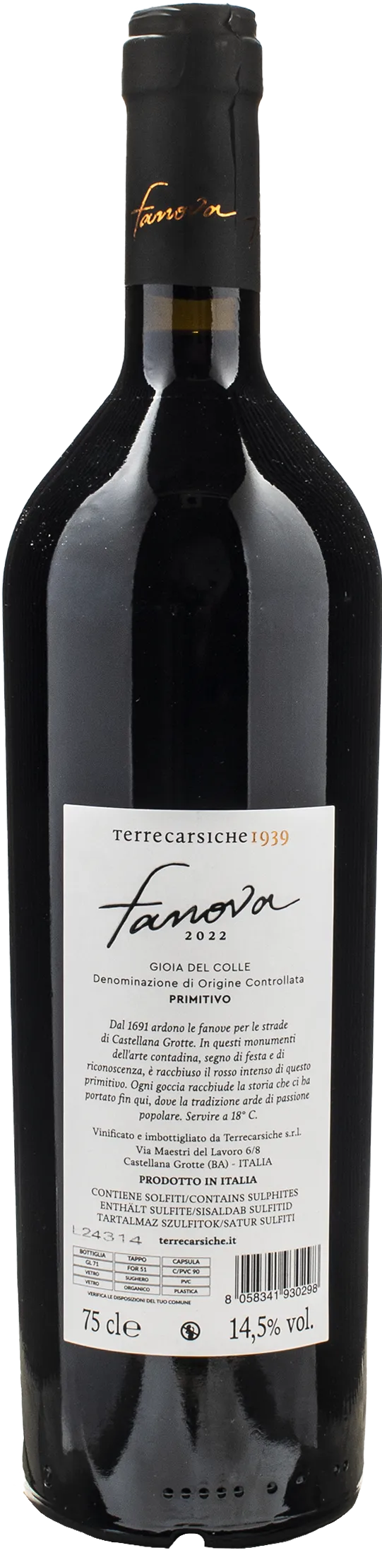 Terrecarsiche1939 Primitivo Gioia del Colle Fanova 2022