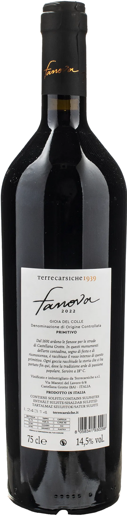 Terrecarsiche1939 Primitivo Gioia del Colle Fanova 2022