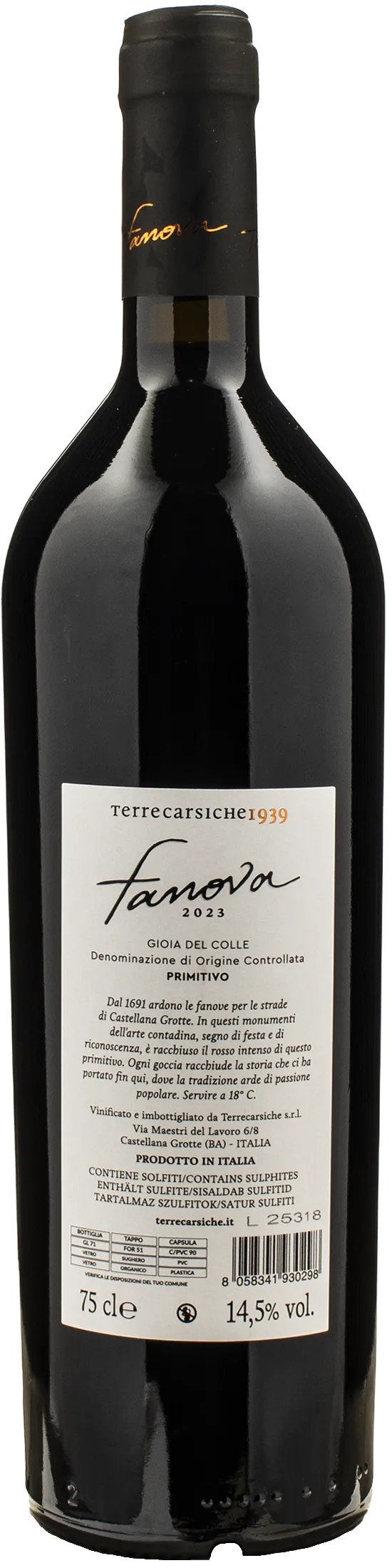 Terrecarsiche1939 Primitivo Gioia del Colle Fanova 2023