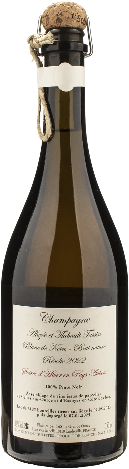 Thibault Tassin Champagne Blanc de Noirs Brut Nature Pinot Noir Soiree d'Hiver en Pays Aubois 2022