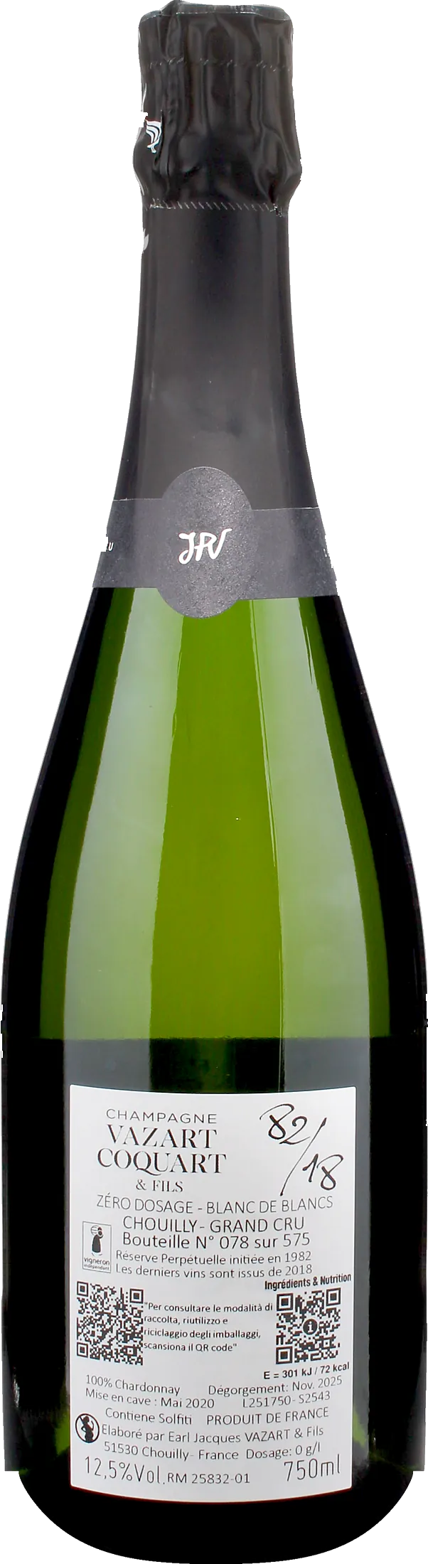 Vazart Coquart Champagne Grand Cru Blanc De Blancs Zero Dosage 82/18