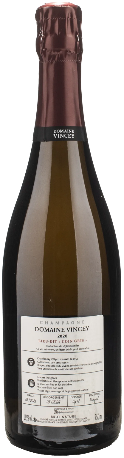 Vincey Champagne Grand Cru Coin Gris Brut Nature 2020
