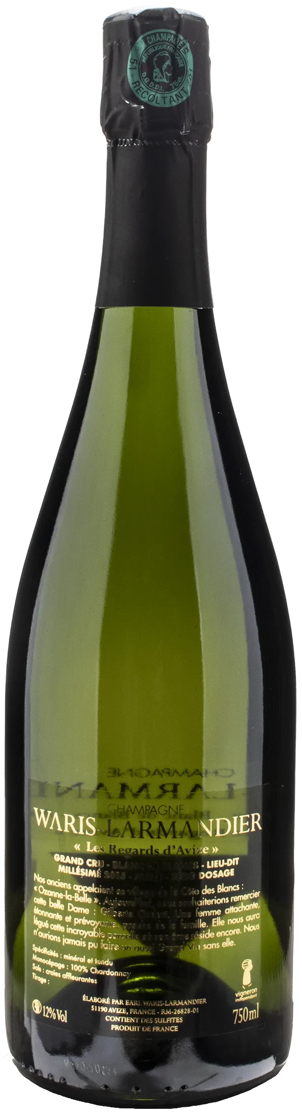 Waris Larmandier Champagne Grand Cru Blanc de Blancs Avize Les Regards d'Avize Zero Dosage 2015