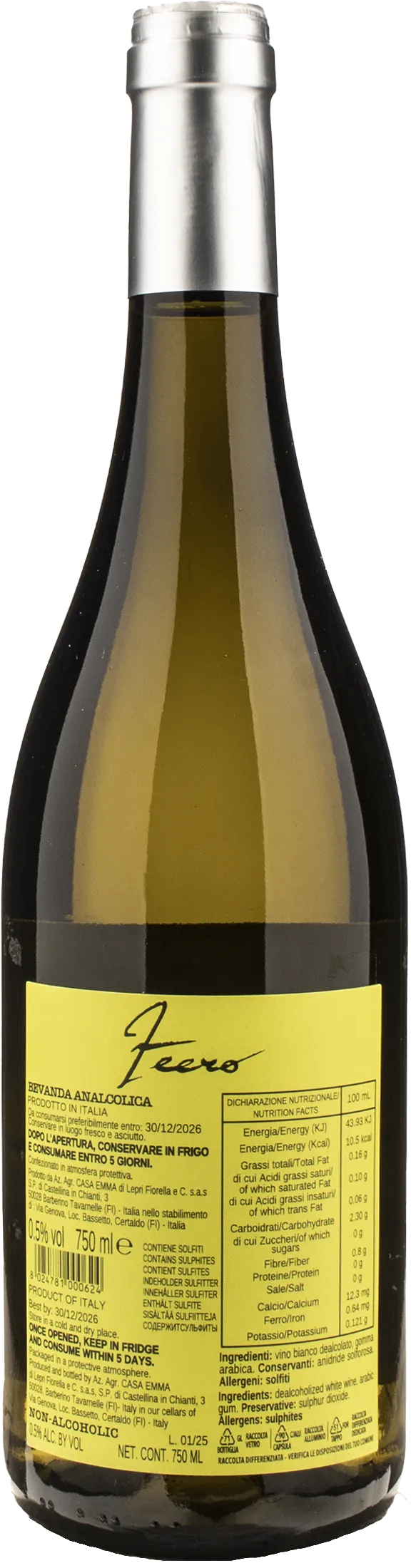 Zeero Extra Dry Sugar Free Zero Alcol Bianco