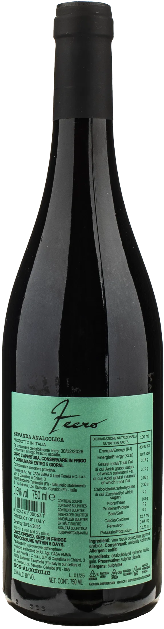 Zeero Sangiovese Sugar Free Rosso Zero Alcol