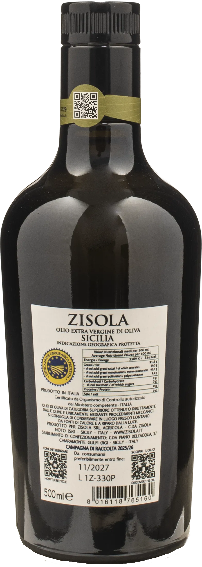 Zisola Sicilian Huile d'olive extra vierge 0.5L 2025