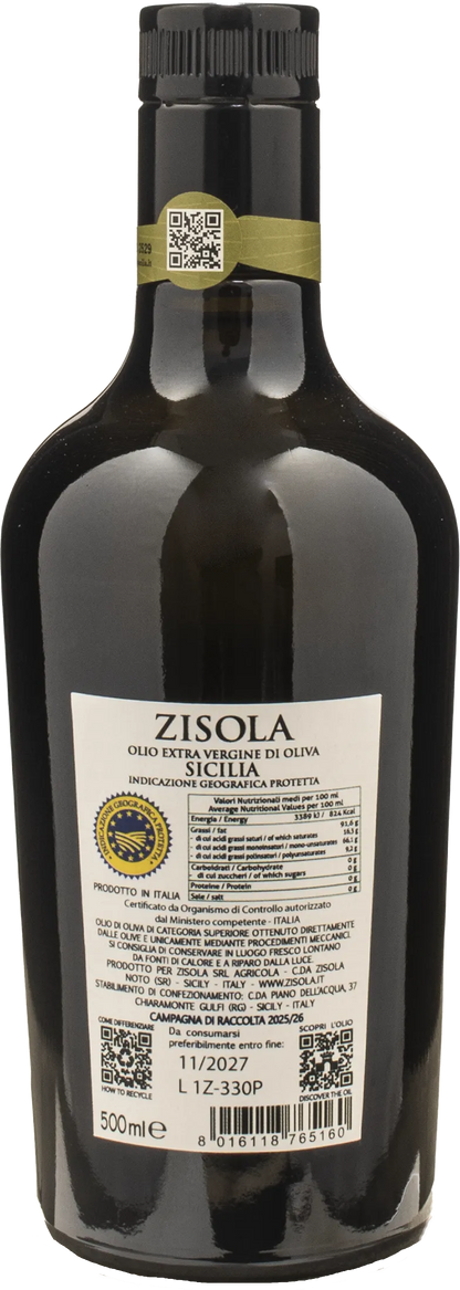 Zisola Sicilian Huile d'olive extra vierge 0.5L 2025